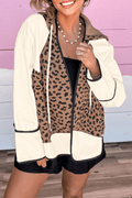 Brown Leopard Star Hooded Patchwork Contrast Piping Open Front Jacket