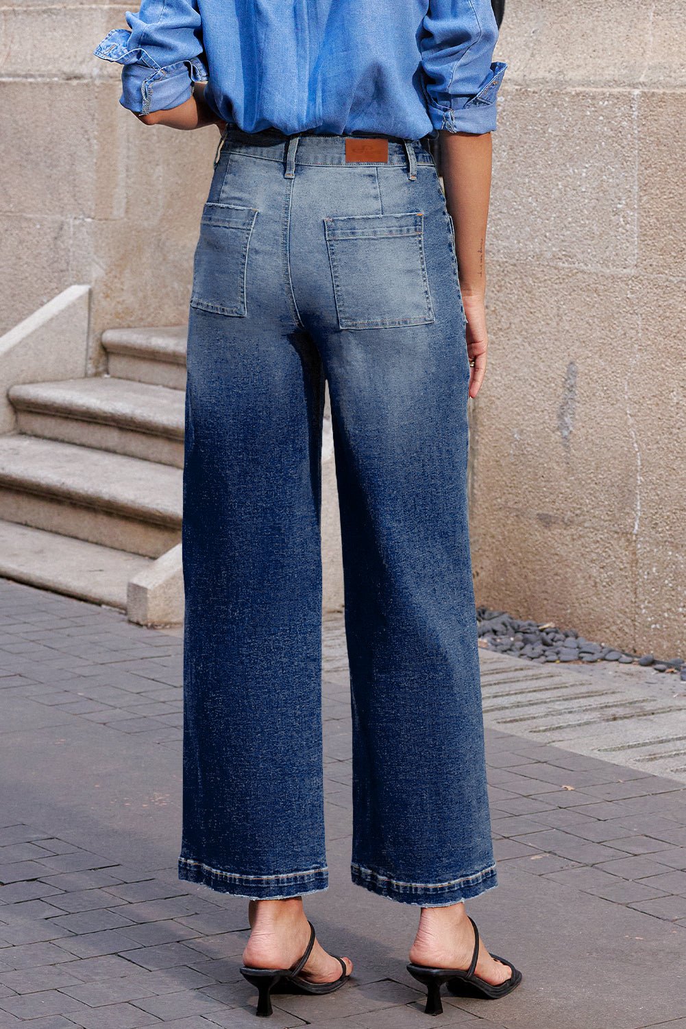 Brown Minimalist Patch Pocket High Waist Shift Jeans