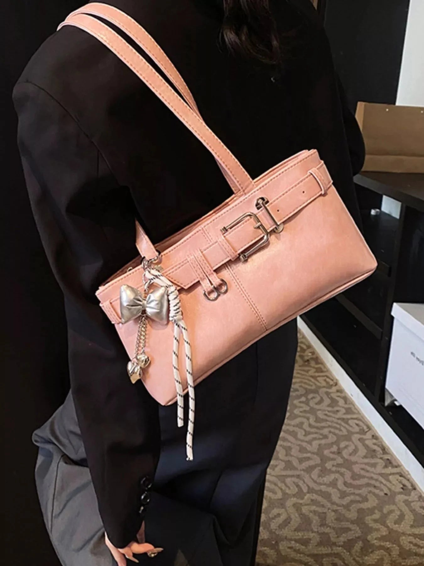 Buckle Decor Shoulder Bag