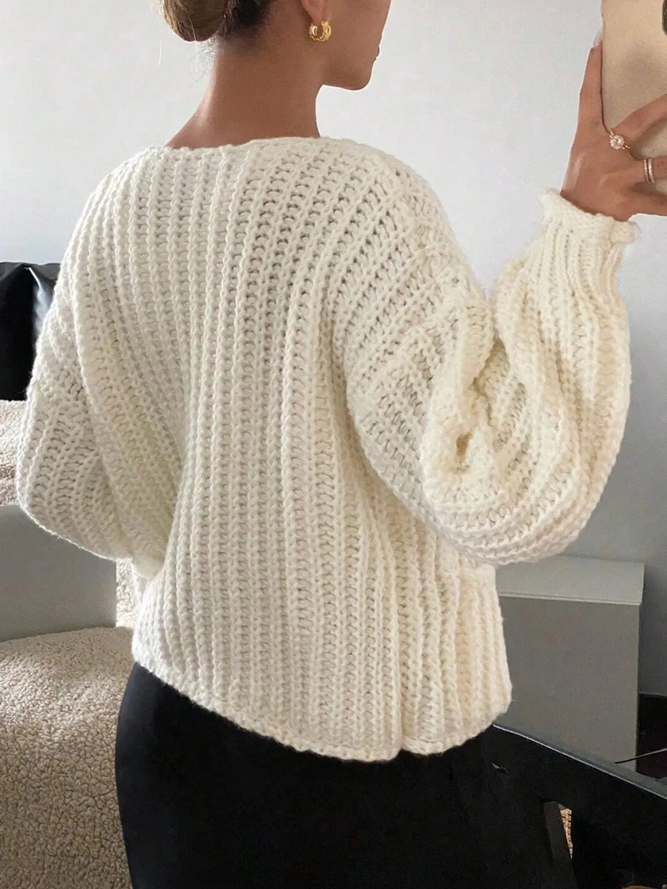 Button-Front Knit Cardigan with Pockets