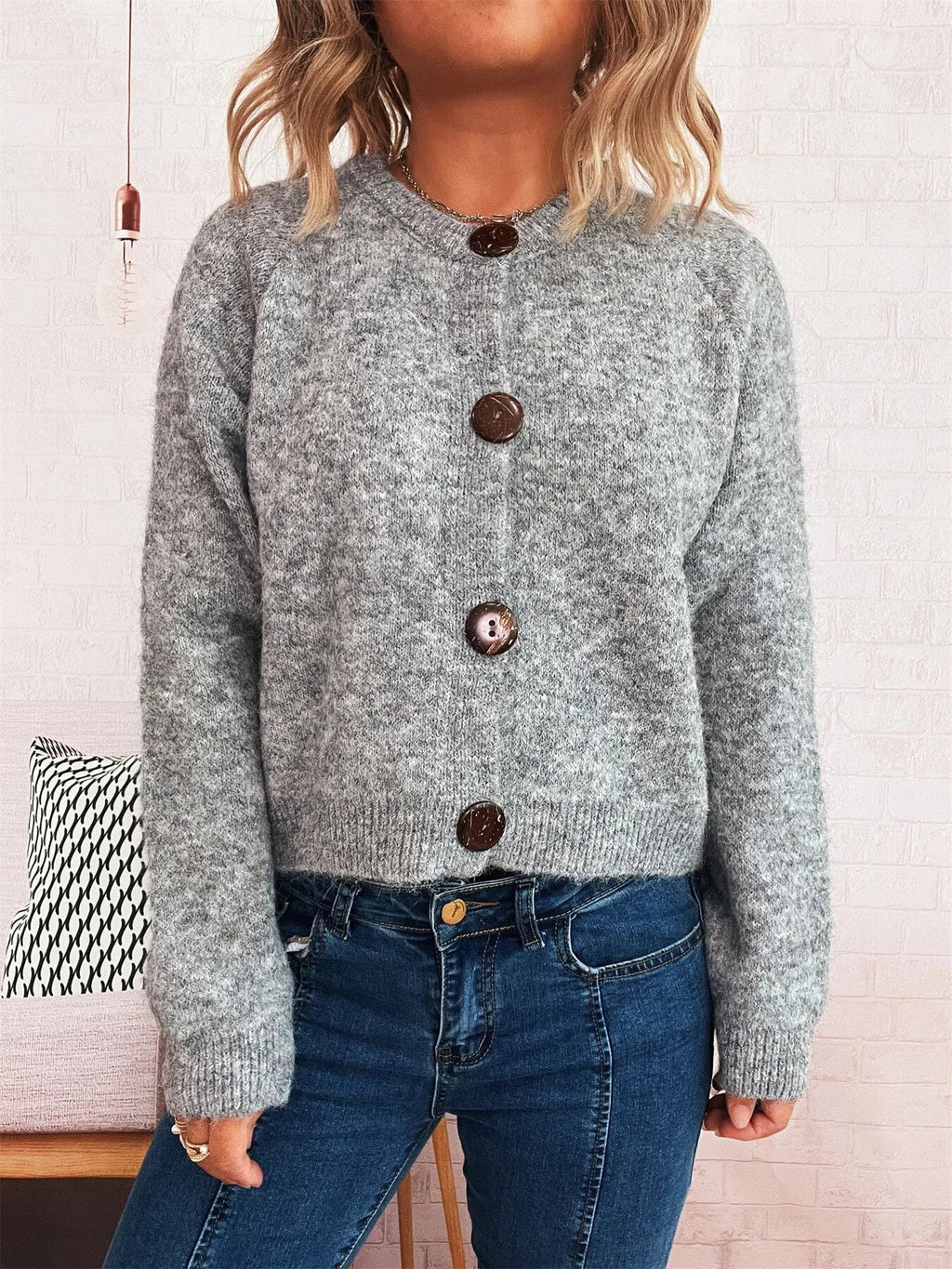 Button-Up Raglan Sleeve Cardigan