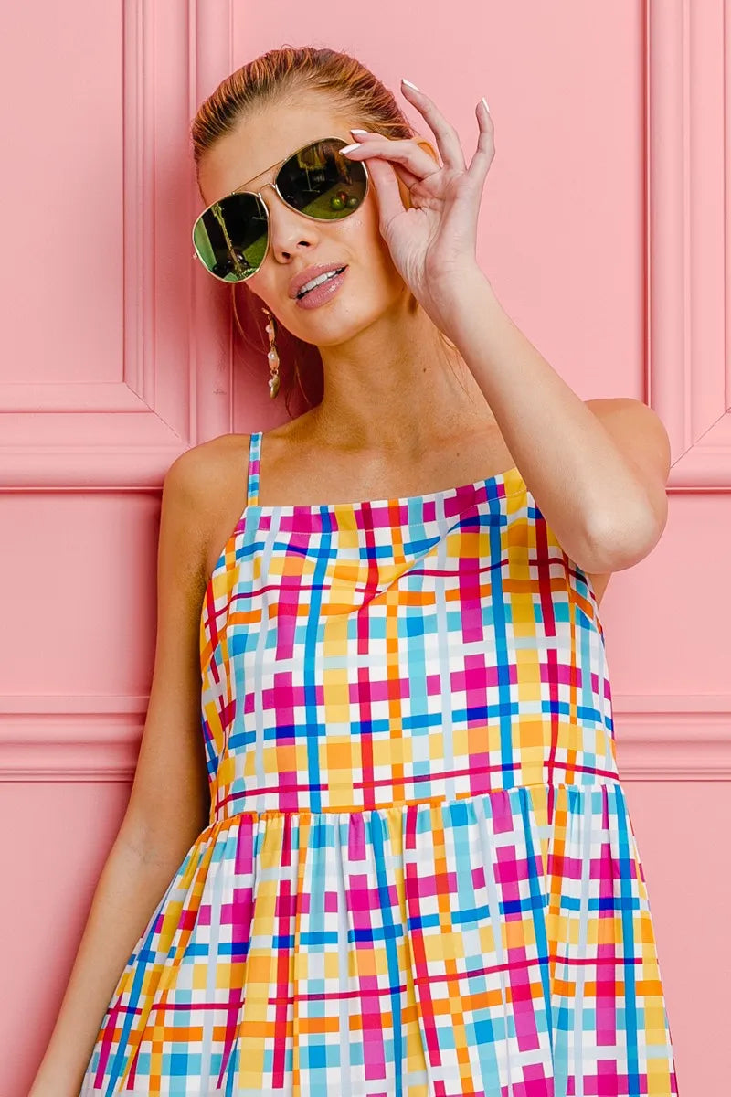 Multi Colors Plaid Sleeveless Sun Dress
