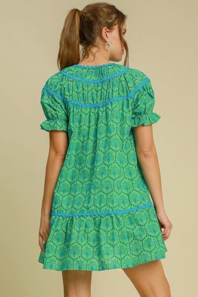 Full Size Eyelet Mini Dress With Ric Rac Trim Plus Size