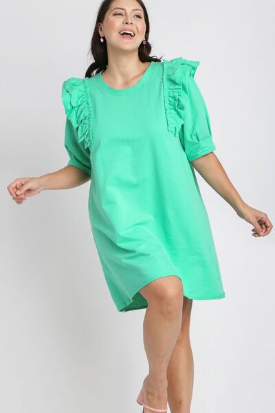 Full Size French Terry Ruffles Sleeve with Pleats Plus Size