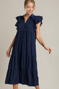 Full Size Johnny Collar Ruffle Cap Sleeve Tiered Dress Plus Size