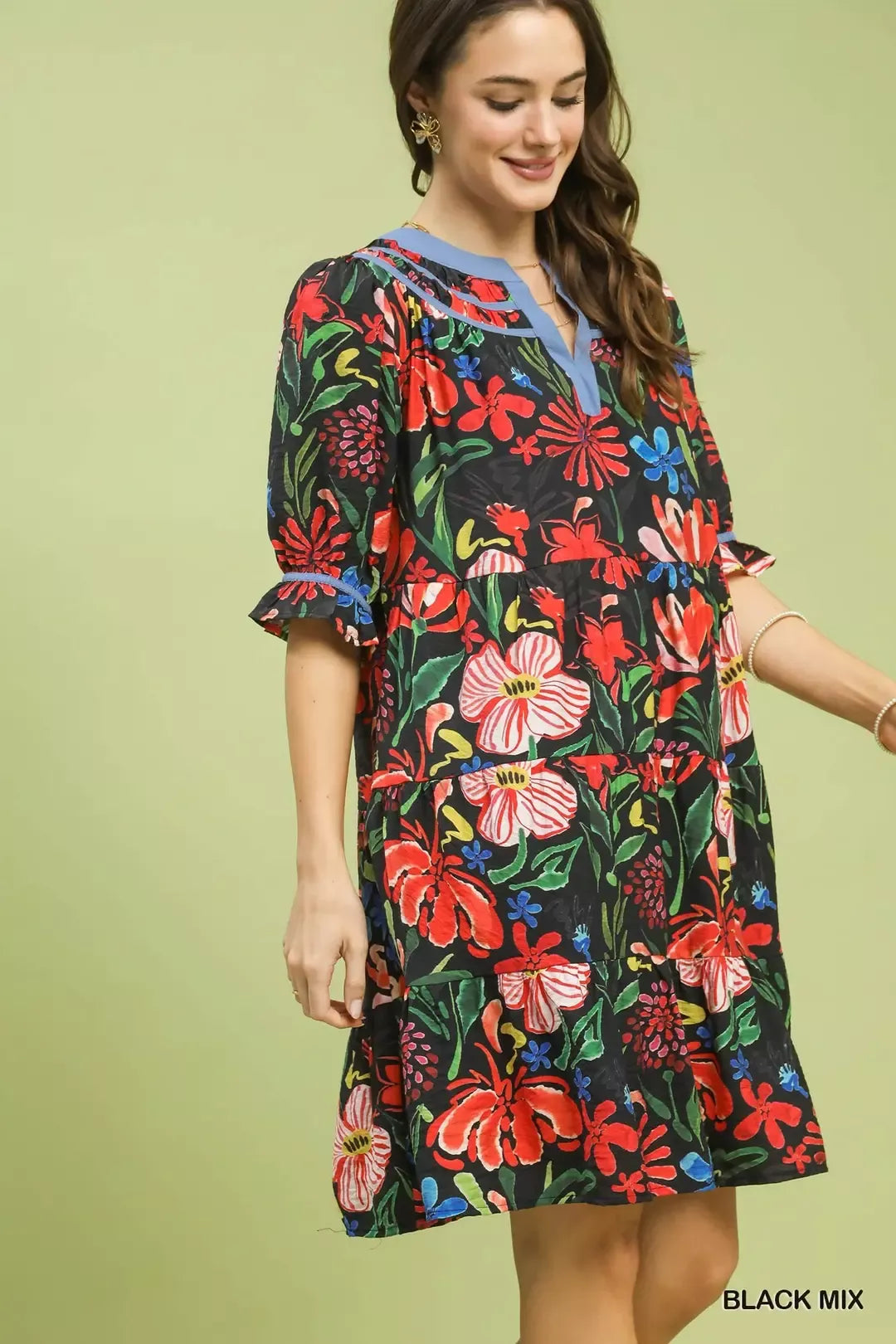 Floral Tiered Puff Sleeve Dress