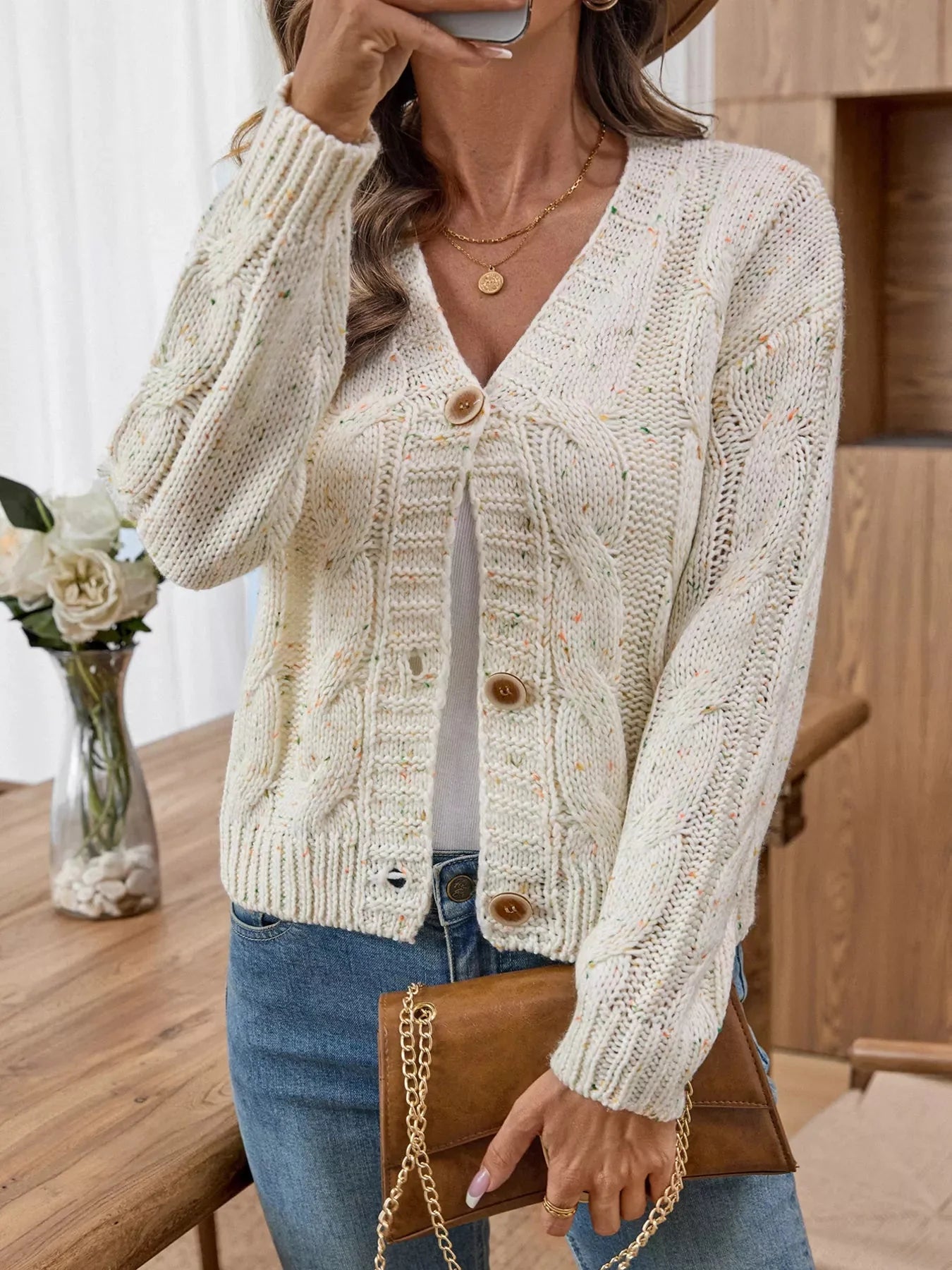 Cable Knit Button-Up Cardigan