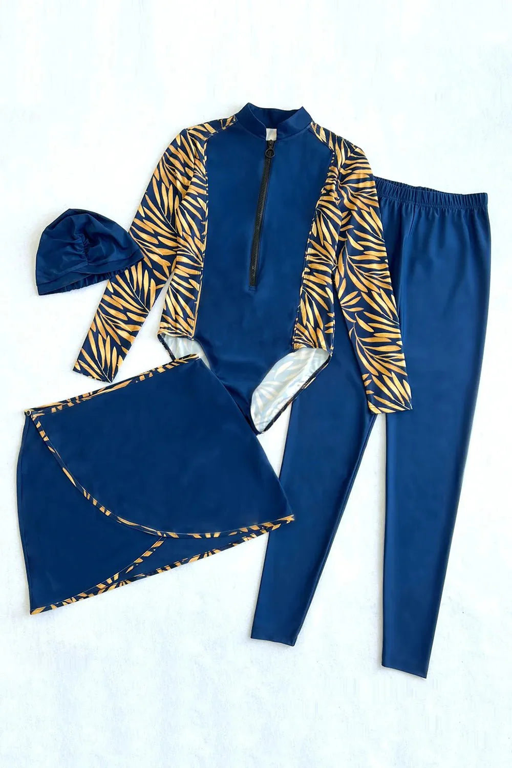 Printed Long Sleeve Swimwear, Pants and Mini Skirt Four-Piece Swim Set