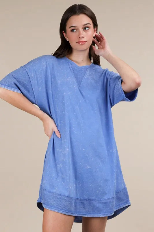 Plus Size Mineral Washed Comfy Casual Knit Mini Dress
