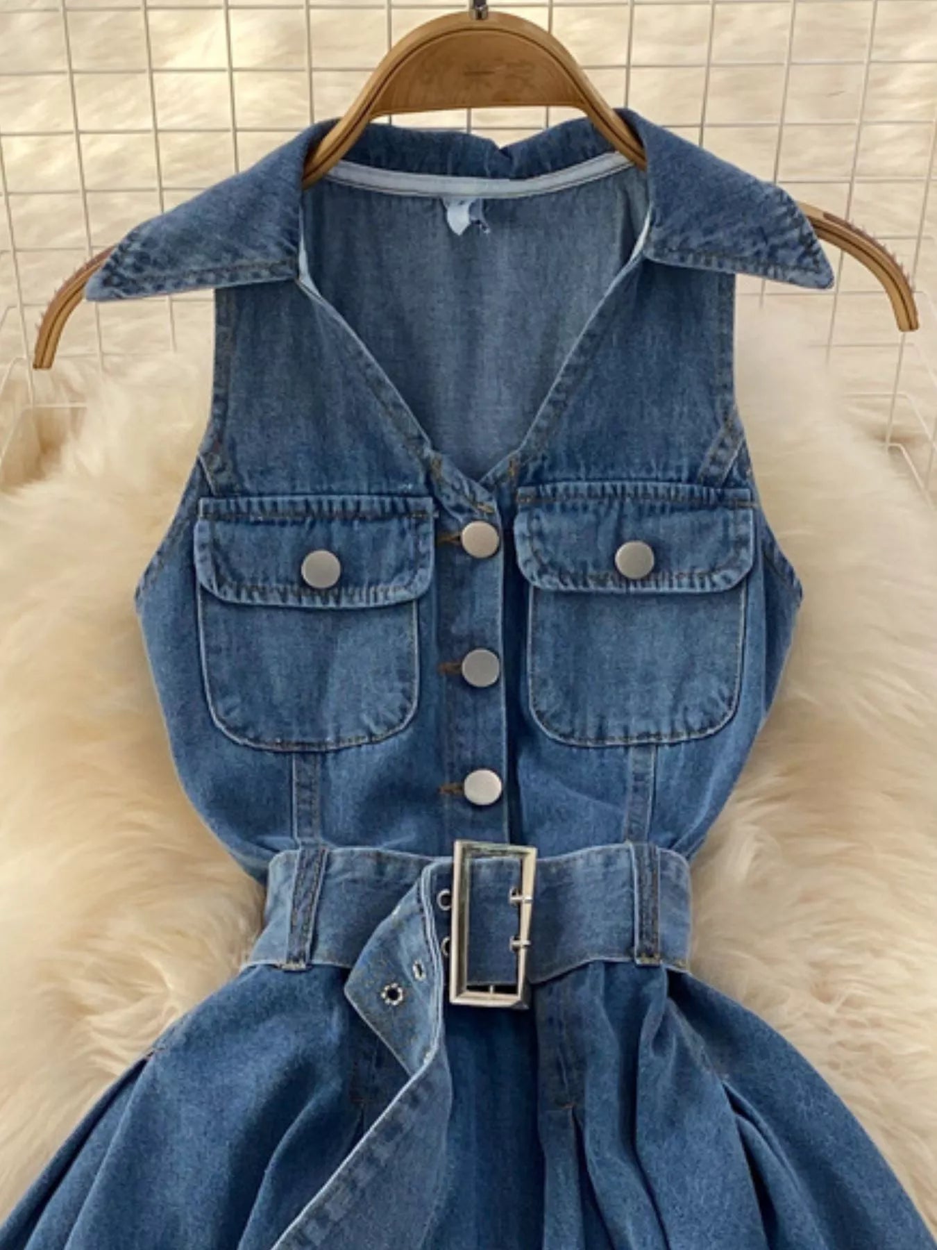 Sleeveless Belted Denim Dress