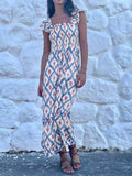 Smocked Ruffle Sleeve Maxi Dress