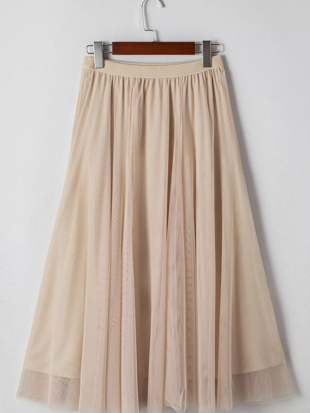 Tulle Mesh Overlay Flared Midi Skirt