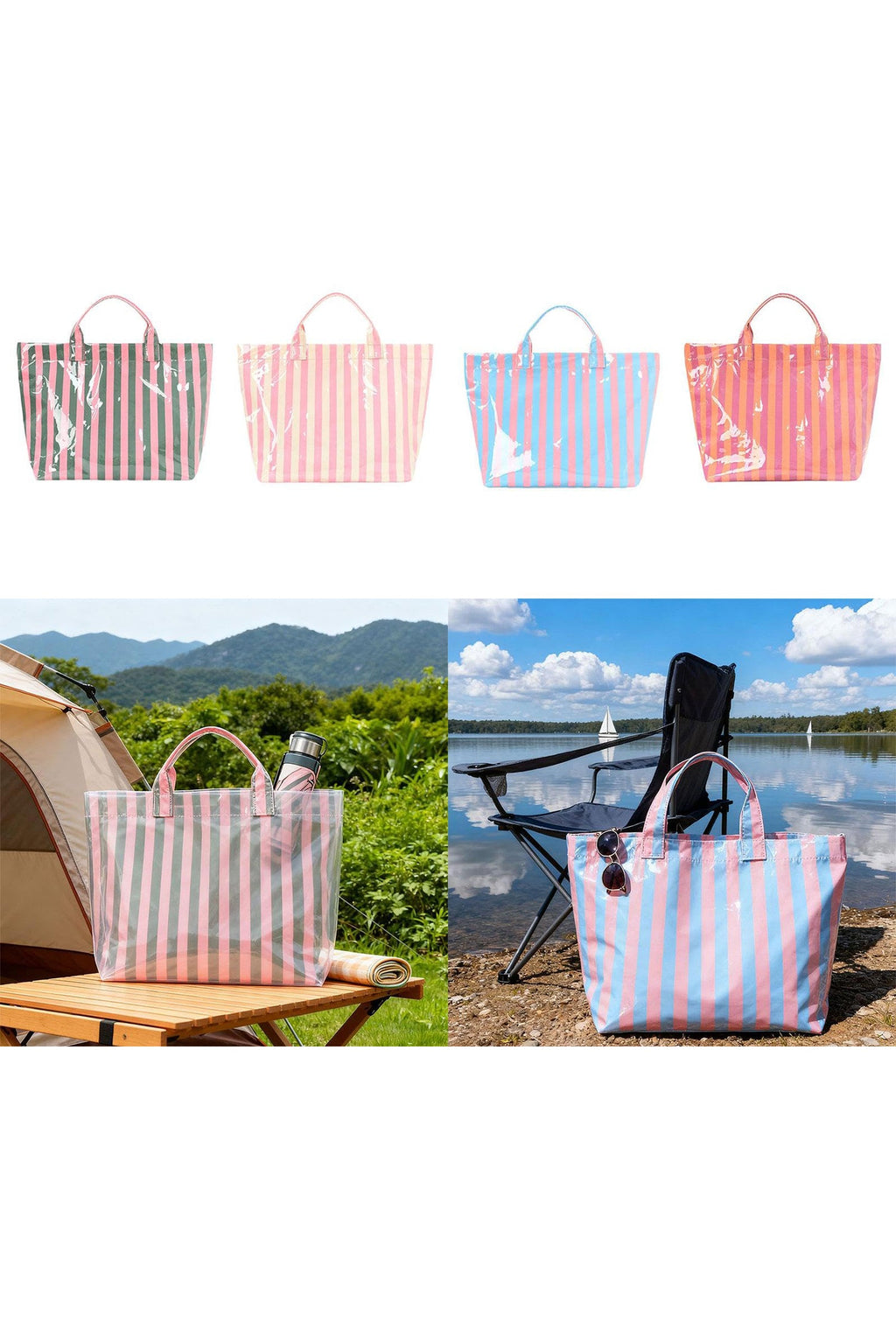 Rainbow Glossy Striped Vinyl Large Tote Bag
