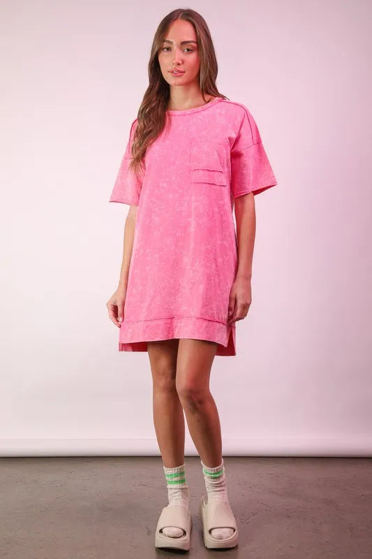 Plus Size Mineral Washed Knit Shift Mini Dress