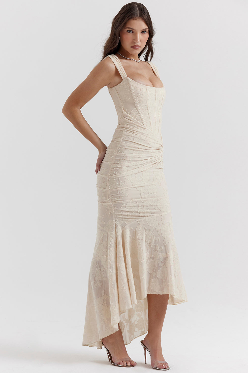 Lace Sculpted Corset Maxi Dress