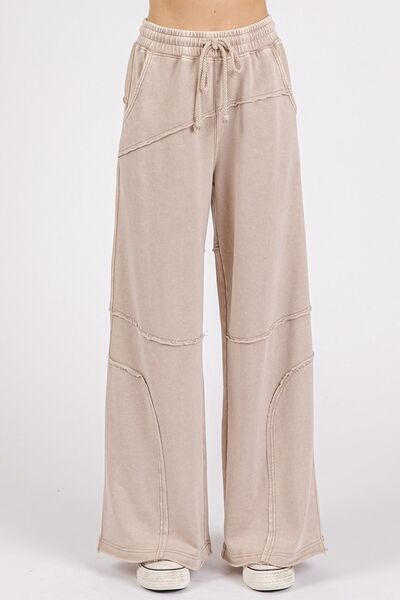 Asymmetric Seam Mineral Wash Elastic Waist Pants