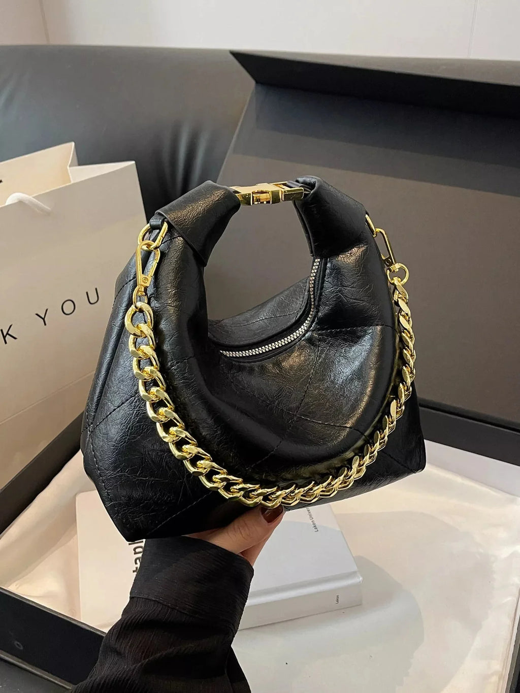 Chain Decor Leather Bag
