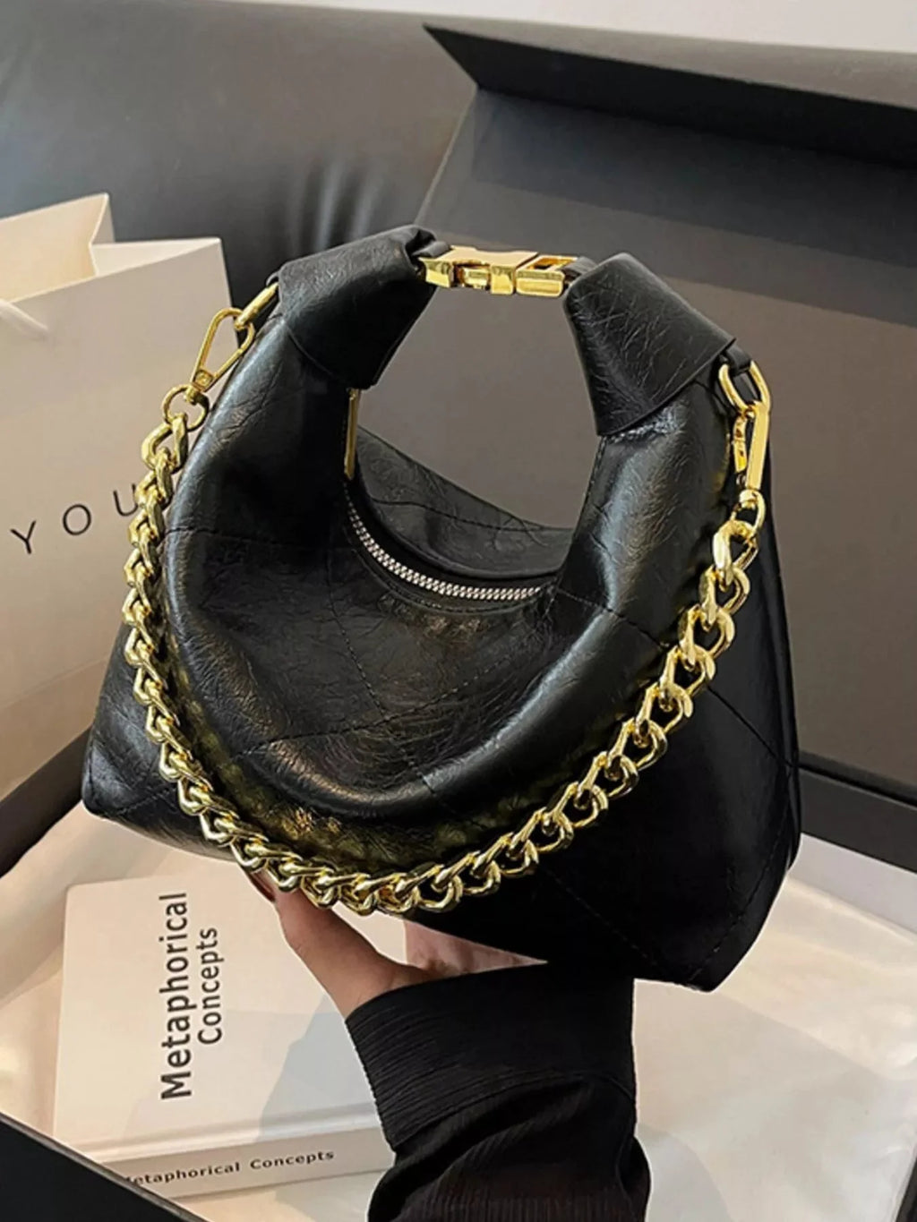 Chain Decor Leather Bag