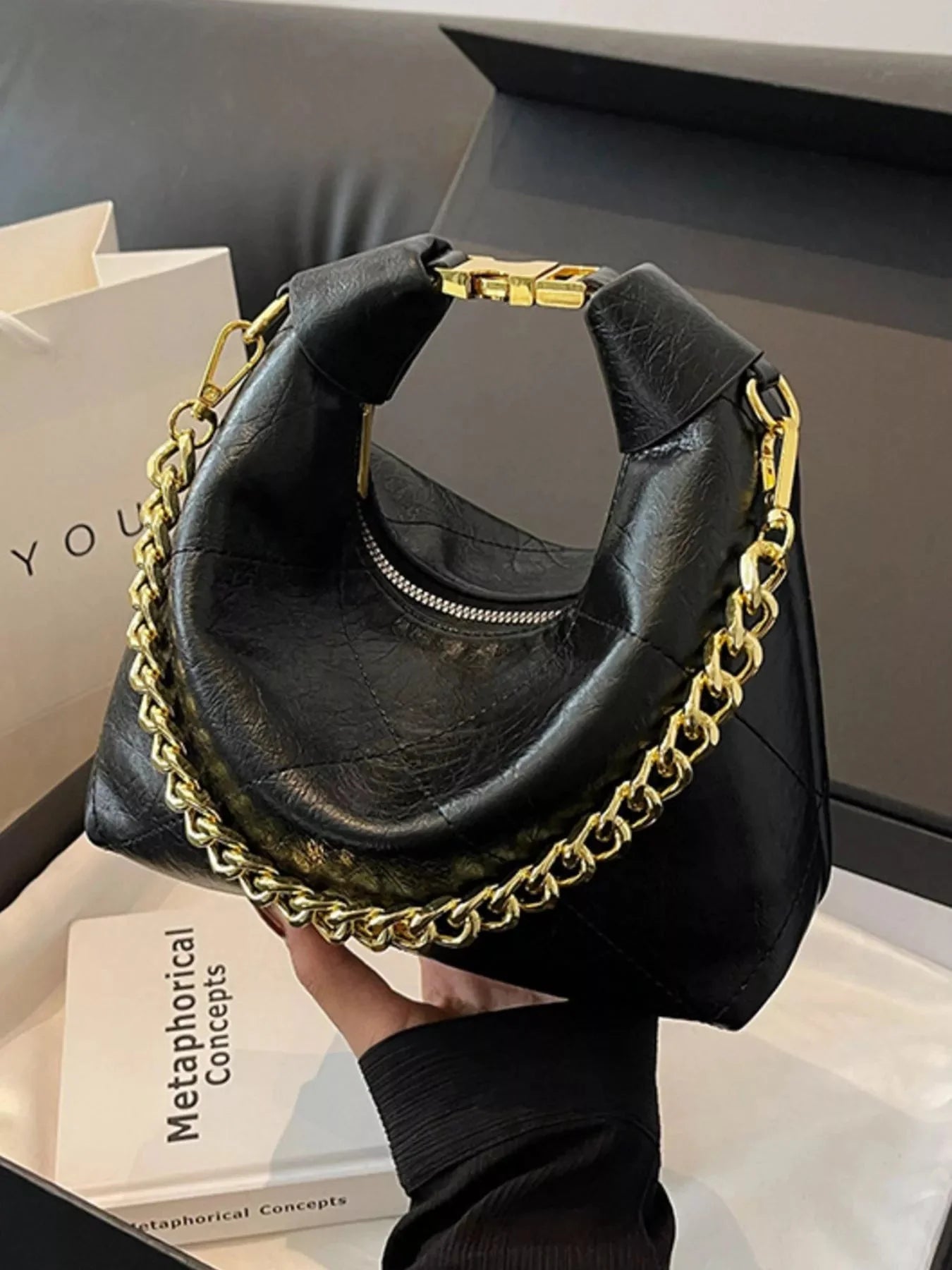 Chain Decor Leather Bag