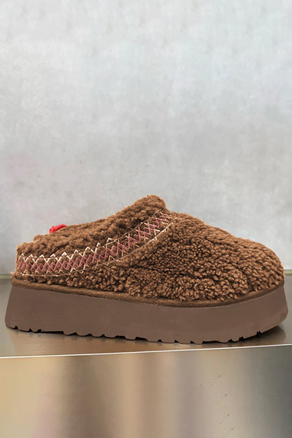 Chestnut Contrast Edge Plush Thick Sole Slippers