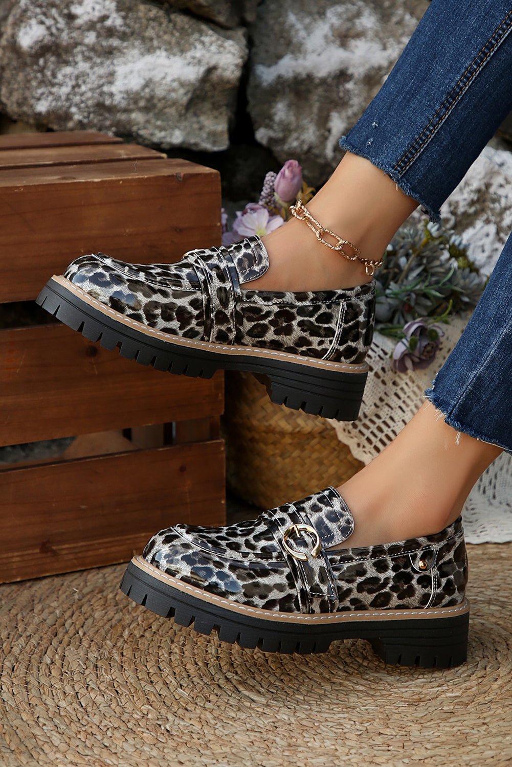 Chestnut Leopard Print Platform Loafers