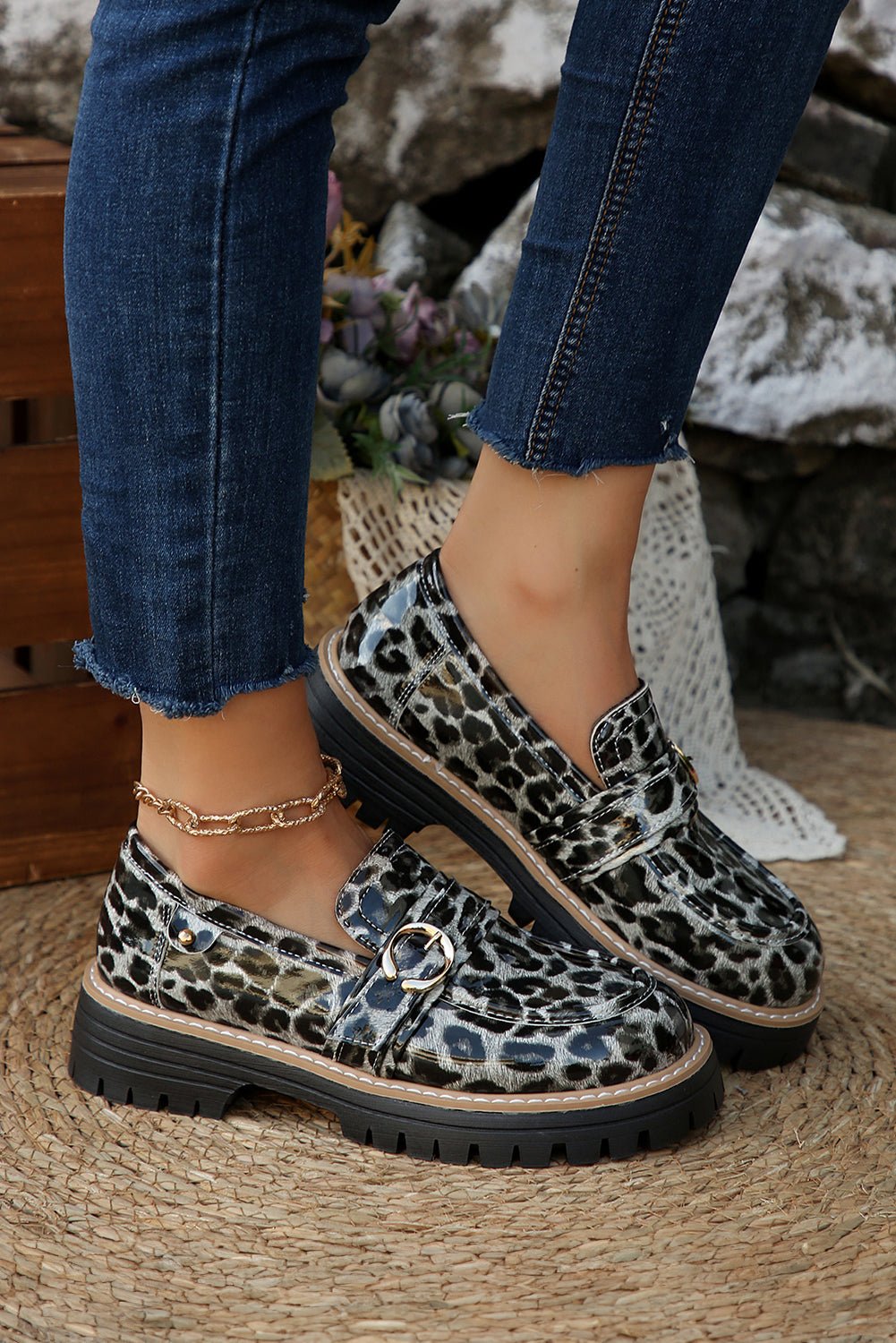 Chestnut Leopard Print Platform Loafers