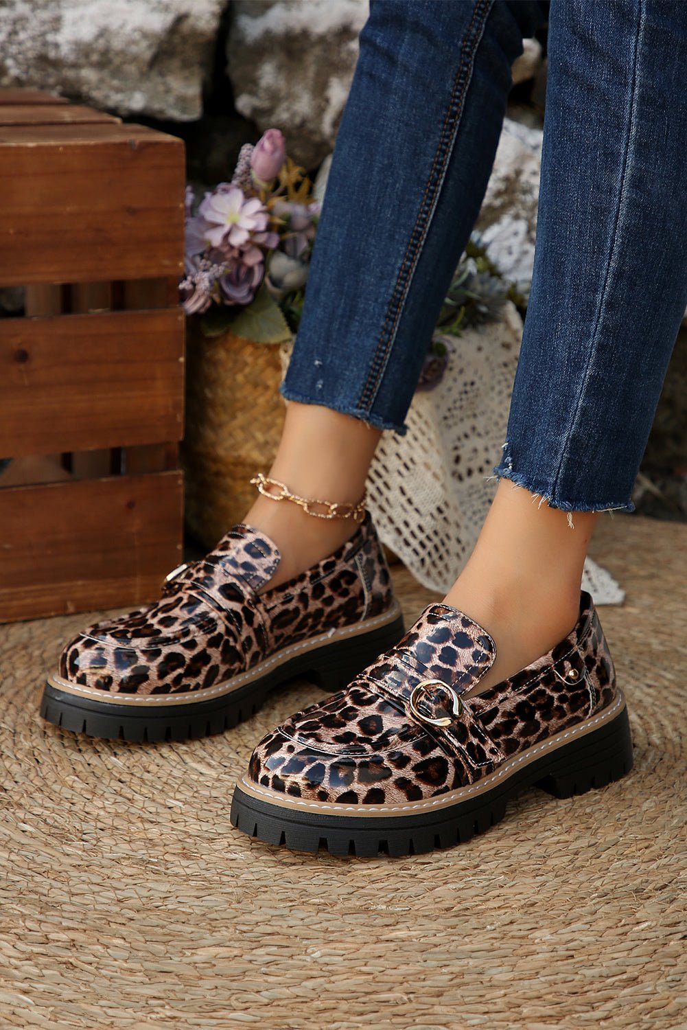 Chestnut Leopard Print Platform Loafers