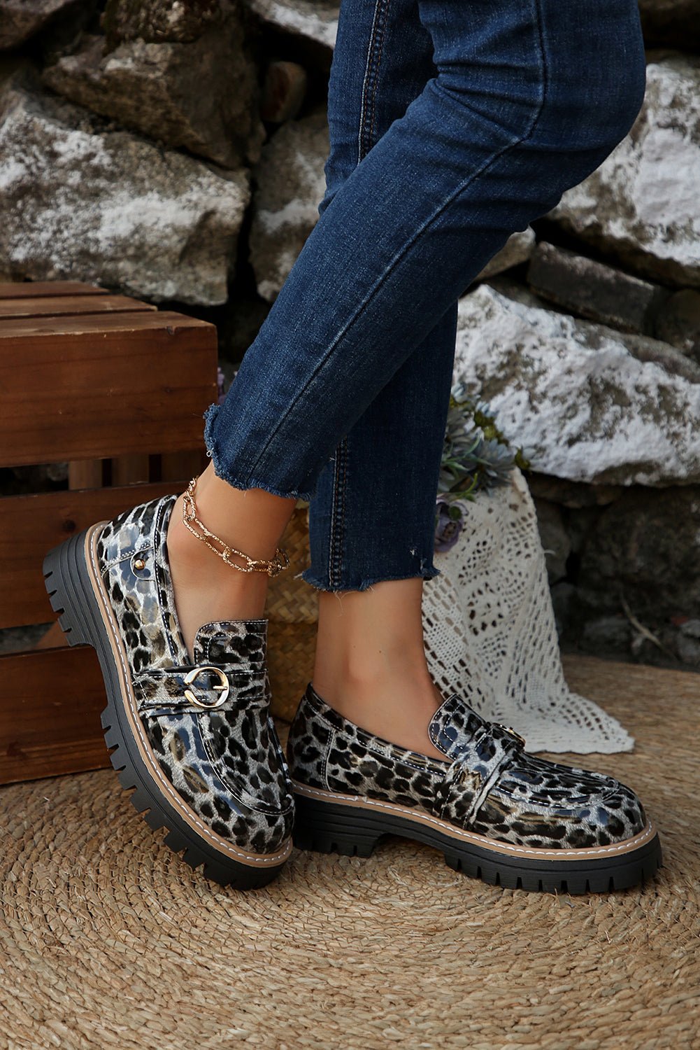 Chestnut Leopard Print Platform Loafers