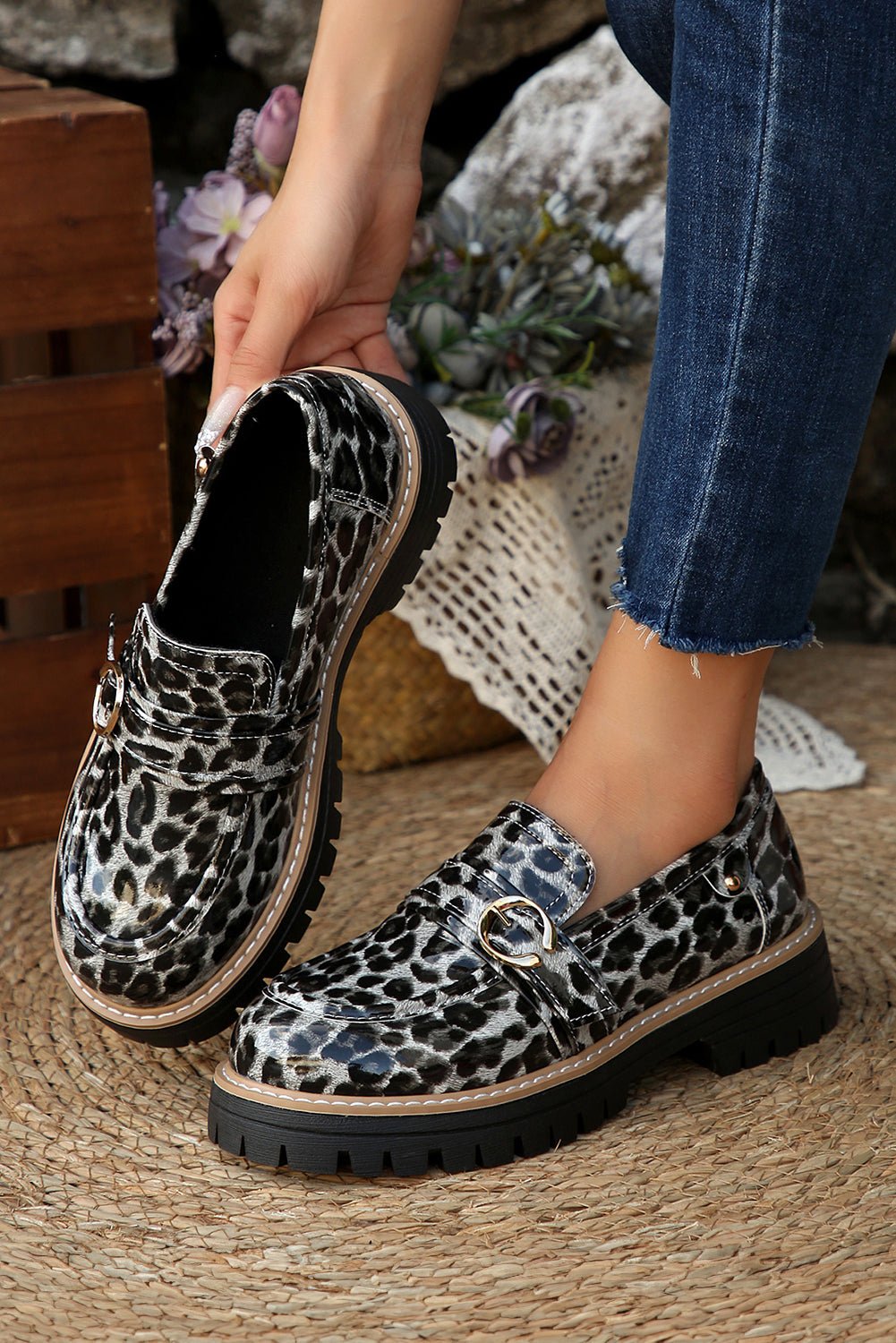 Chestnut Leopard Print Platform Loafers