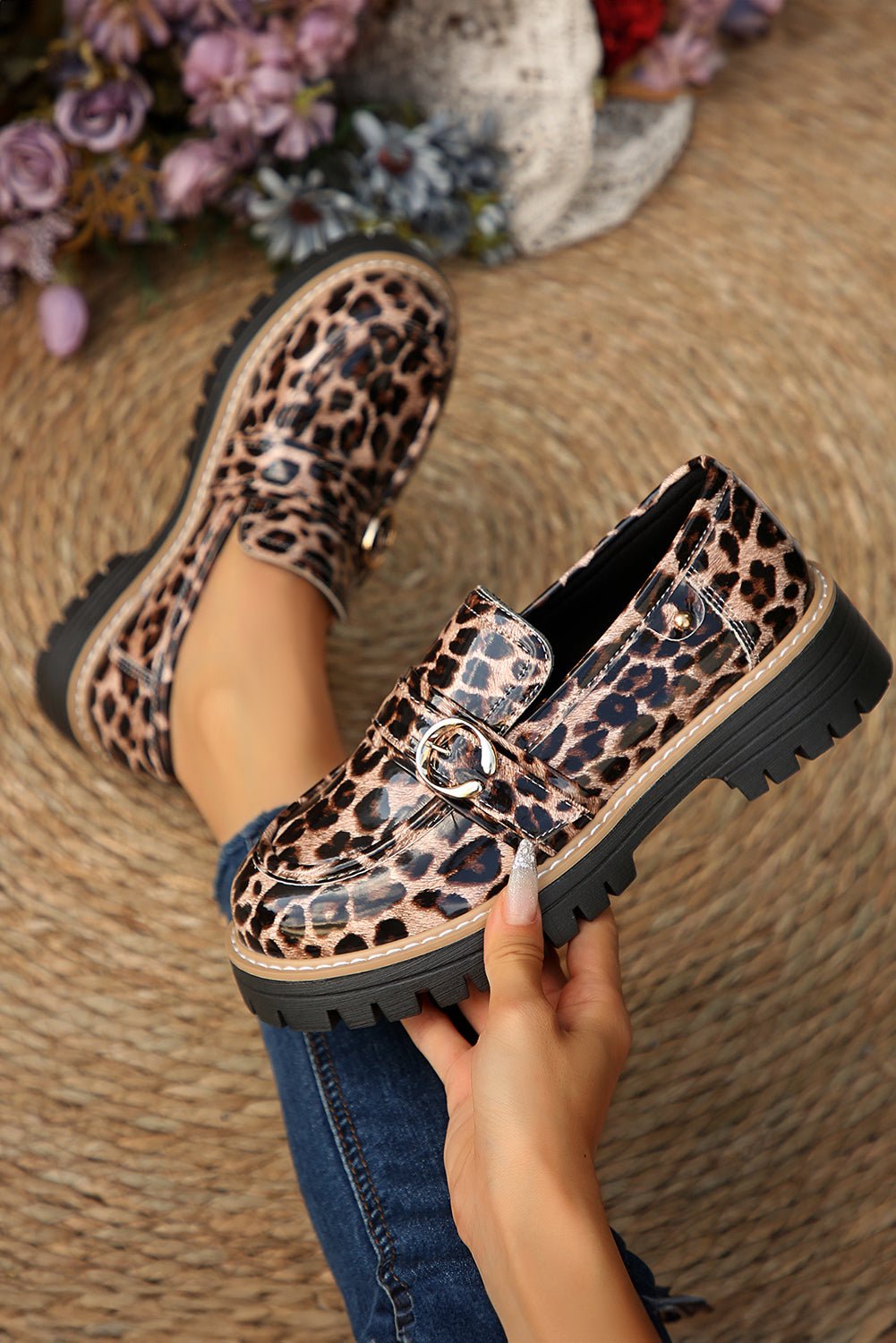 Chestnut Leopard Print Platform Loafers