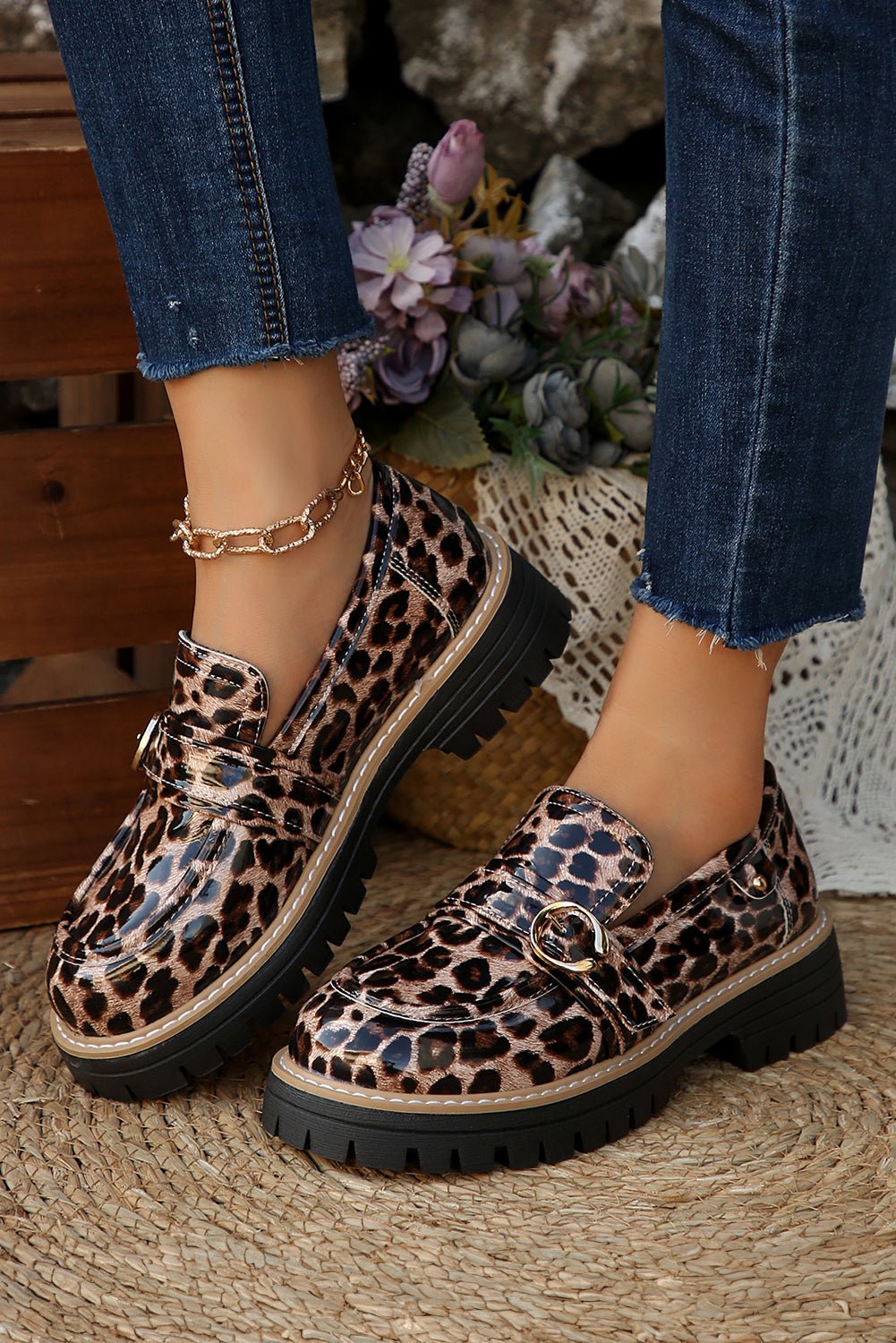 Chestnut Leopard Print Platform Loafers