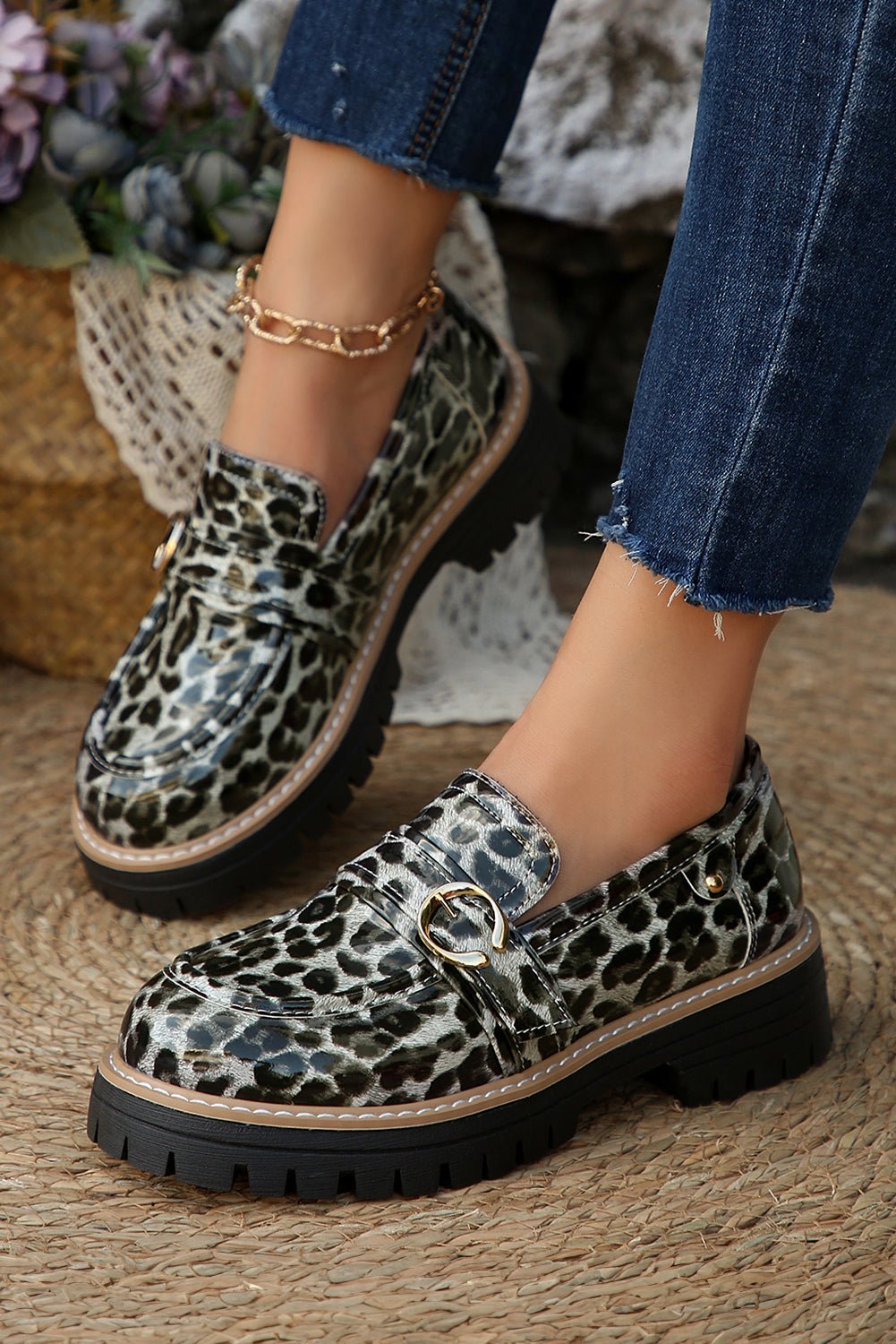 Chestnut Leopard Print Platform Loafers