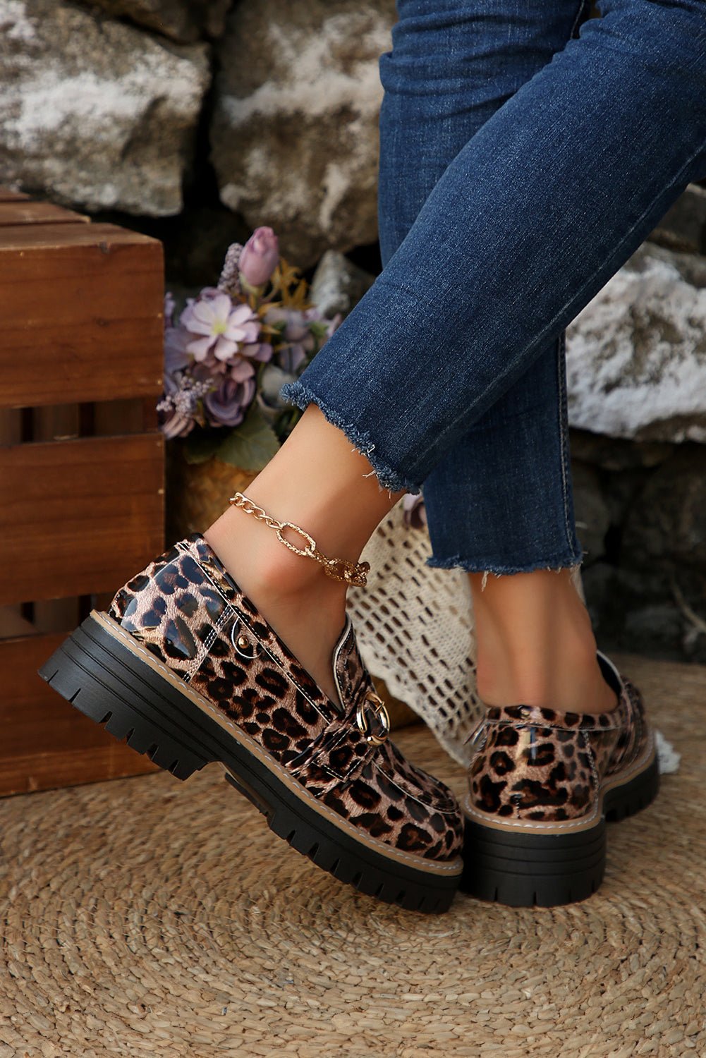 Chestnut Leopard Print Platform Loafers