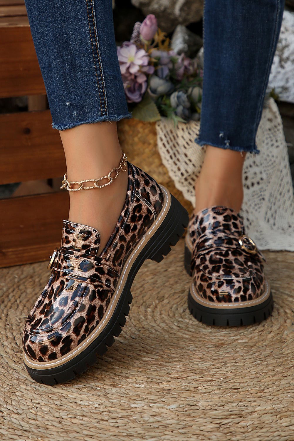 Chestnut Leopard Print Platform Loafers