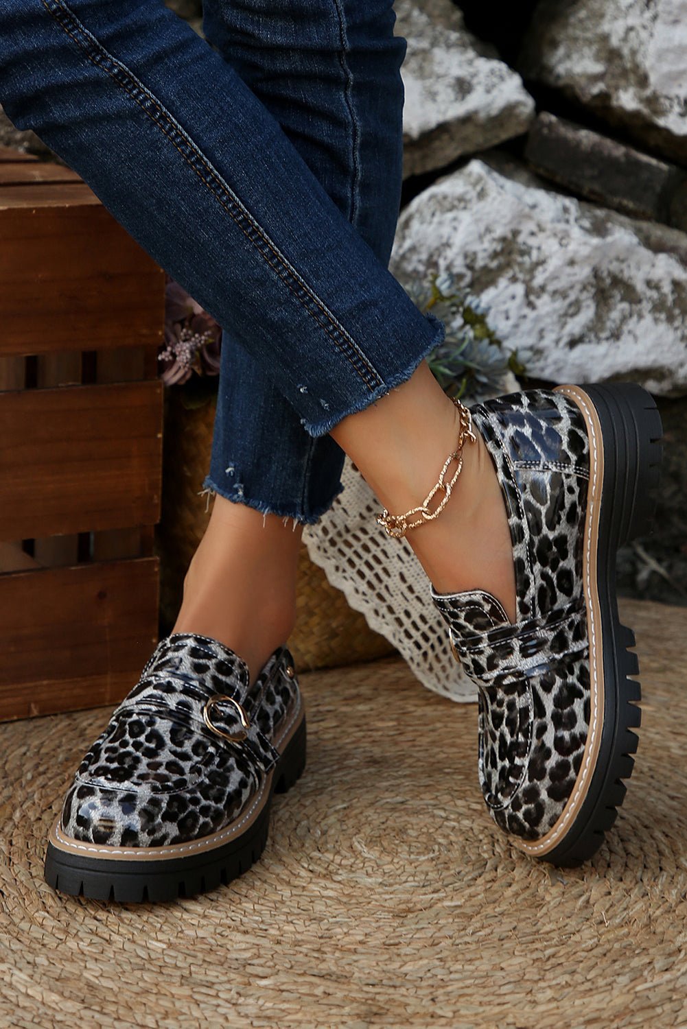 Chestnut Leopard Print Platform Loafers