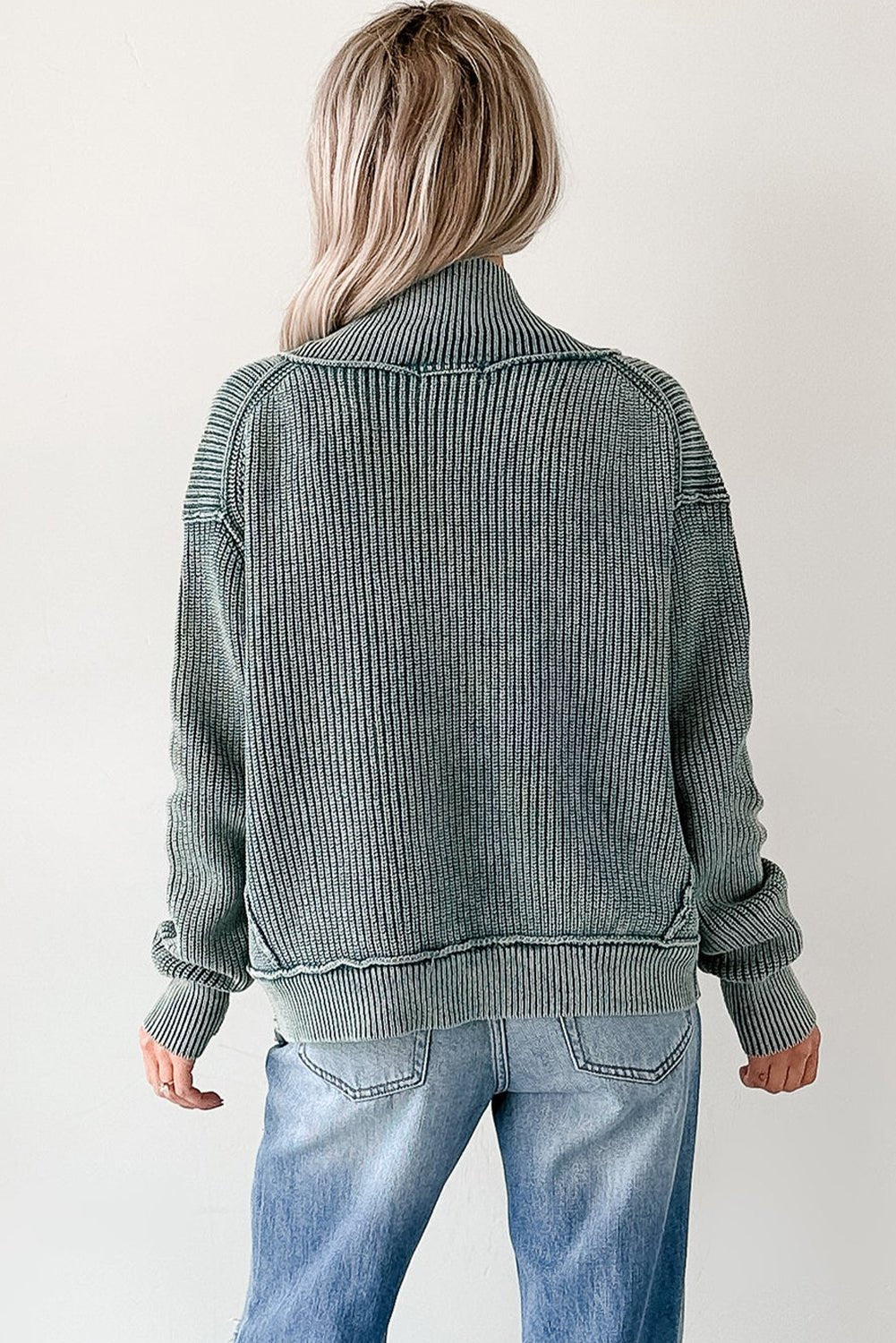 Chestnut Mineral Wash Exposed Seam Patchwork Knit Open Sweater Cardigan