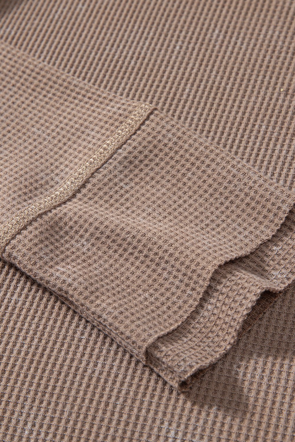 Coffee Button V Neck Waffle Knit Top