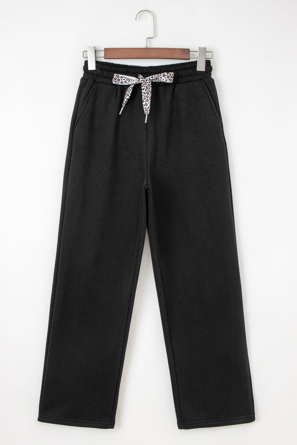 Coffee Leopard Drawstring Winter Fleece Pants