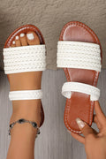 Coffee PU Leather Braided Flat Slippers