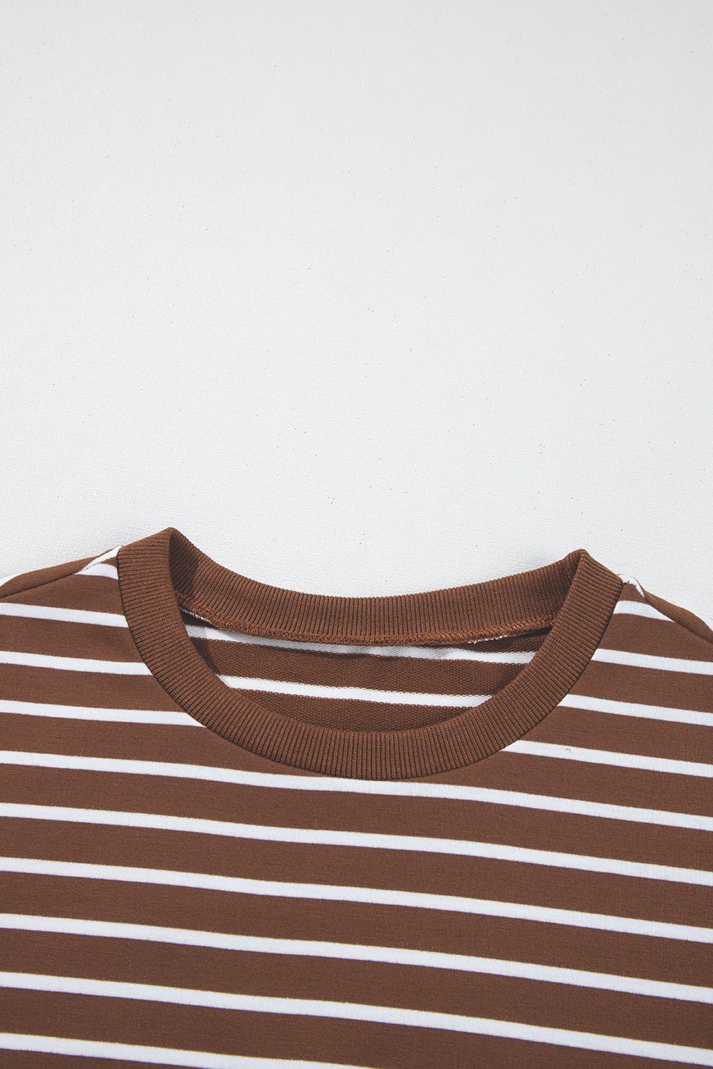 Coffee Striped Long Sleeve Round Neck Loose Fit Sweatshirt