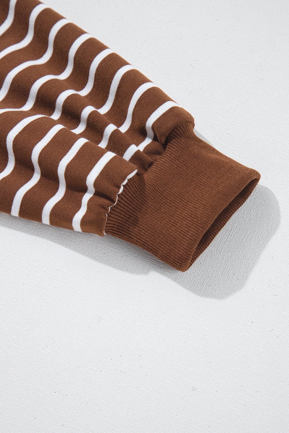 Coffee Striped Long Sleeve Round Neck Loose Fit Sweatshirt