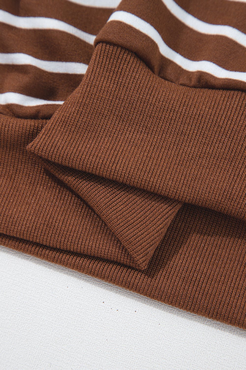 Coffee Striped Long Sleeve Round Neck Loose Fit Sweatshirt