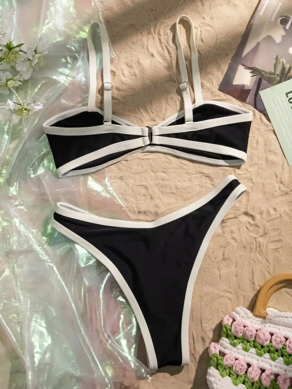 Contrast Trim Two Piece Bikini Set