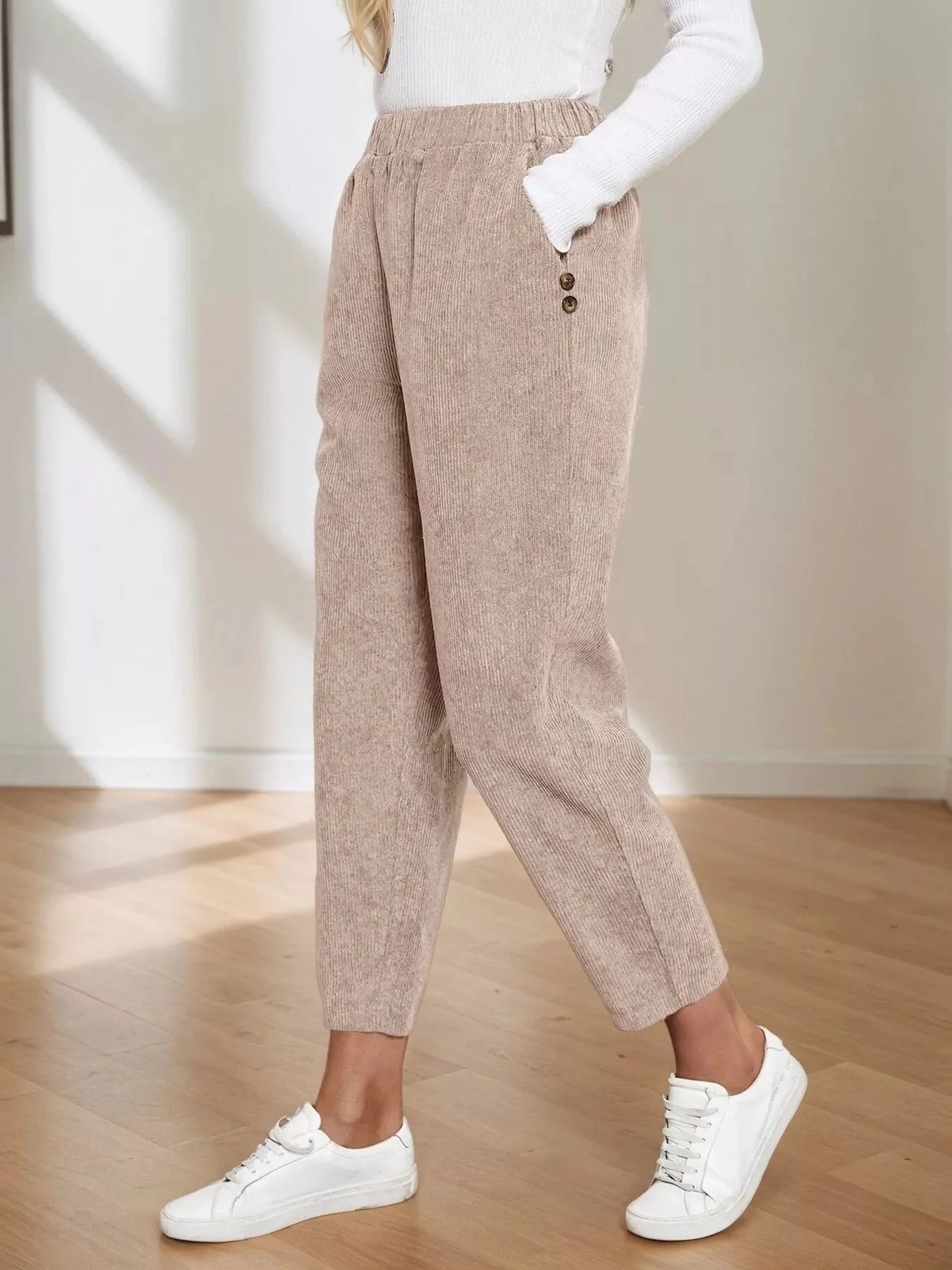 Corduroy Elastic Waist Cropped Pants