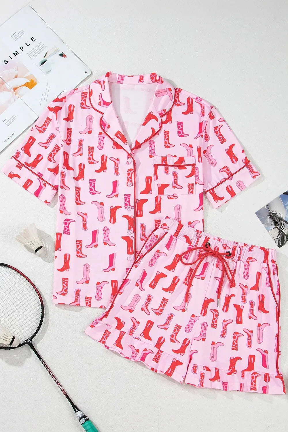 Cowgirl Boots Printed Shirt and Shorts Set