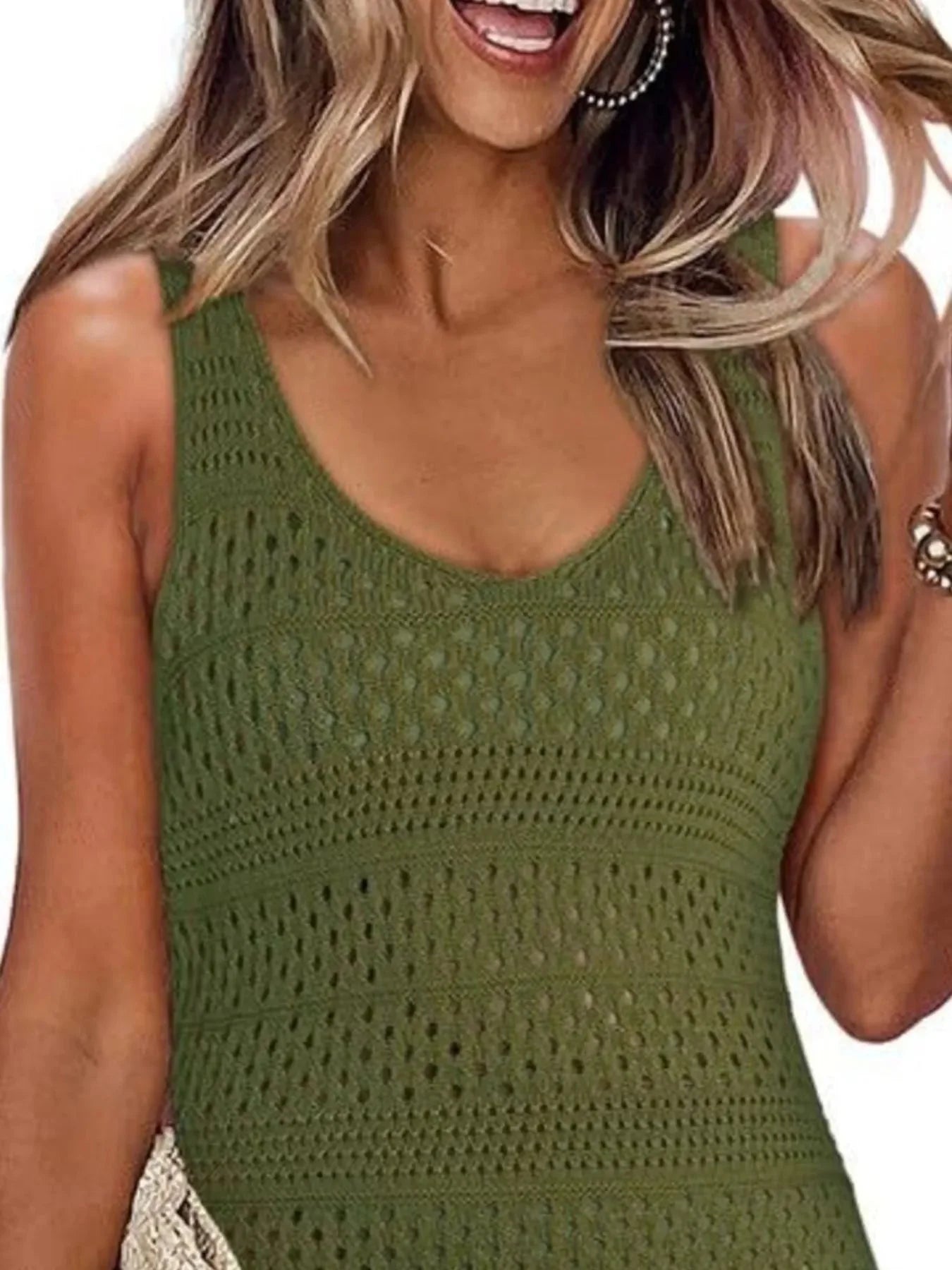 Crochet Knit Cover-Up Dress with Side Slit