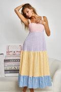 Color Block Tiered Gingham Dress