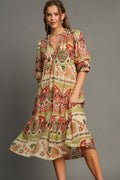 Full Size Tiered Border Print Midi Dress Plus Size