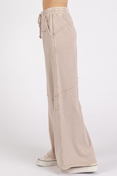 Asymmetric Seam Mineral Wash Elastic Waist Pants