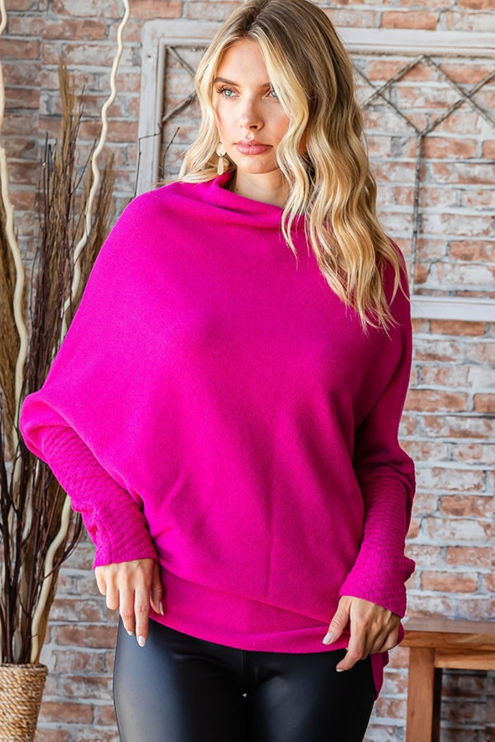 Full Size Asymmetrical Hem Dolman Sleeve Sweater